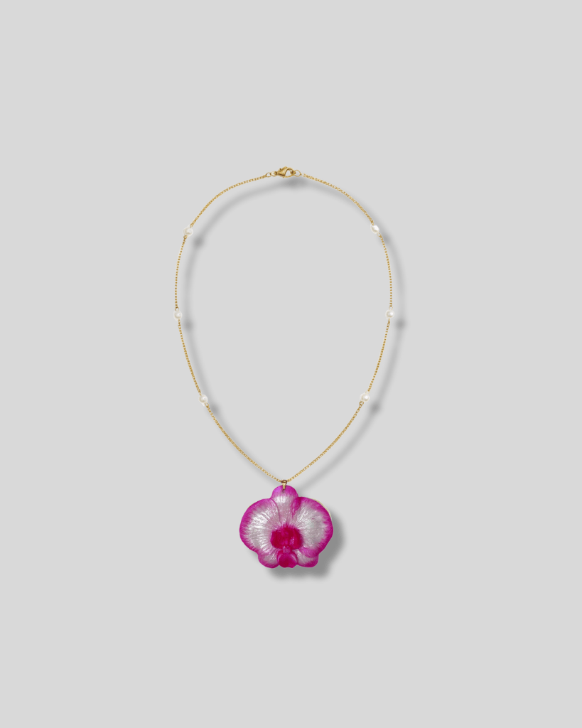 Necklace with a pink orchid pendant 