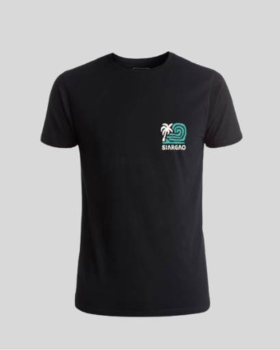 Black t-shirt with a palm tree and wave logo 